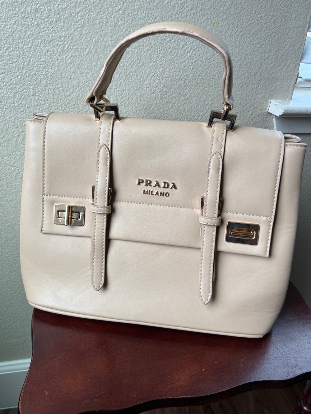 Prada Beige Leather Satchel with Gold Hardware